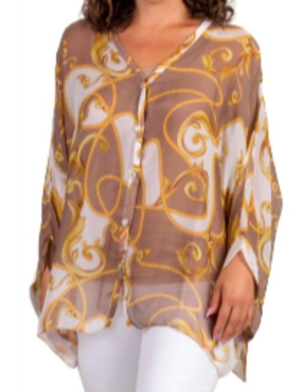 GIGI MODA Angelo Baroque Silk Blouse In Taupe In Brown